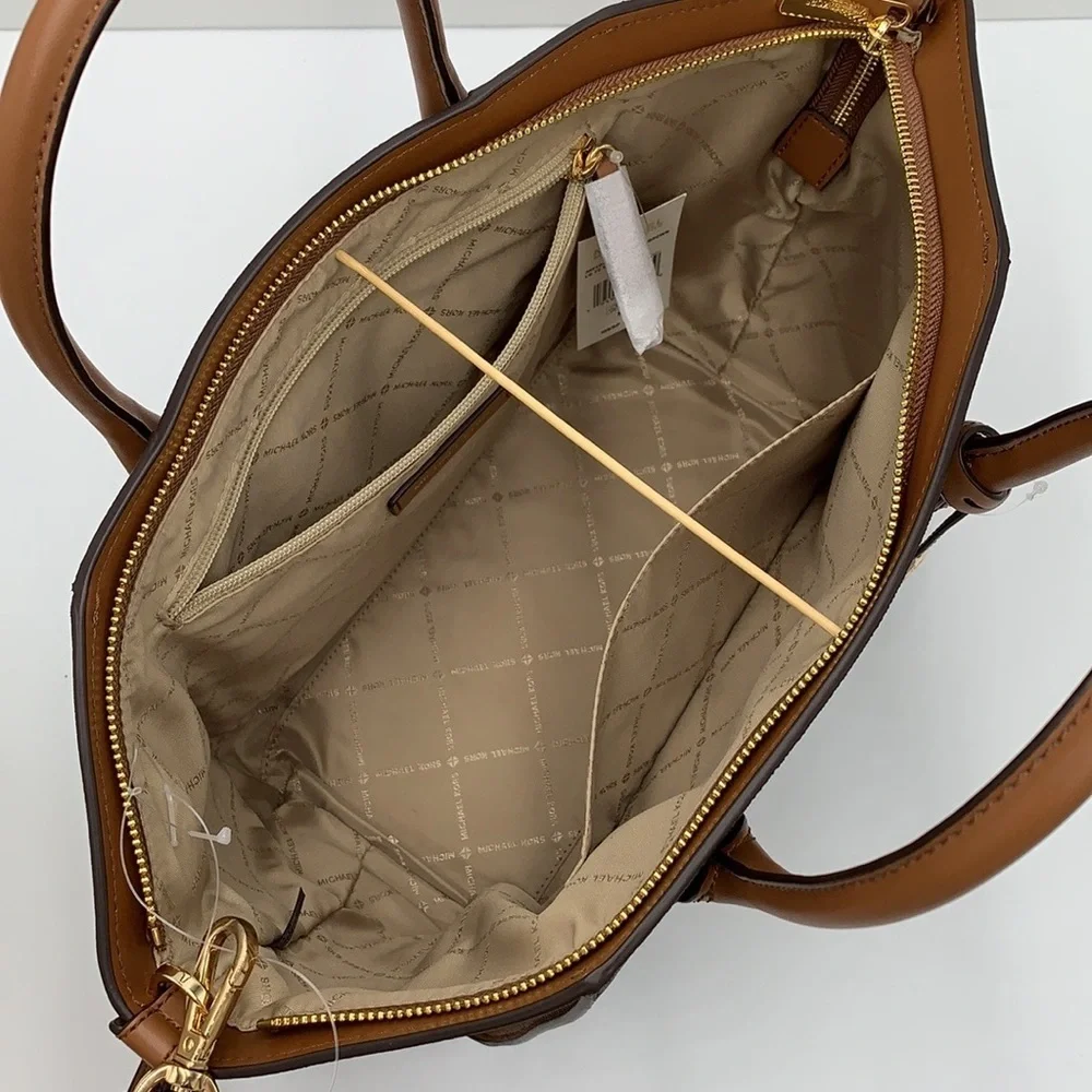 MICHAEL KORS AVRIL LARGE TOP ZIP SATCHEL BROWN/LUGGAGE SIGNATURE COLOR